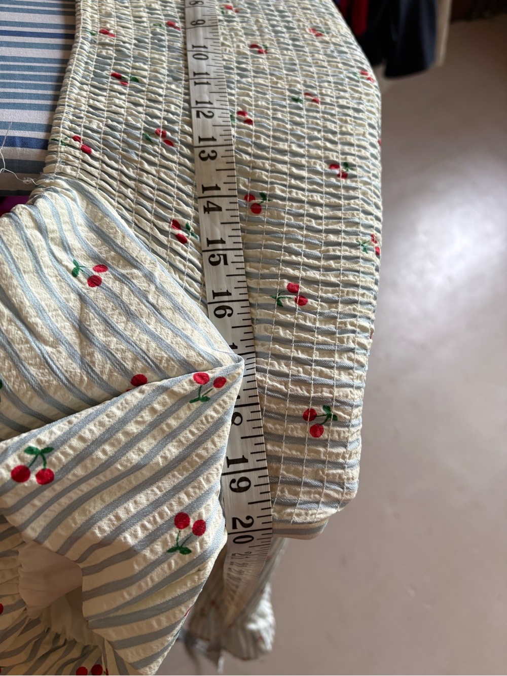 Vintage-Inspired White & Light Blue Striped with Cherries and Ribbon Tie - Picture 10 of 11